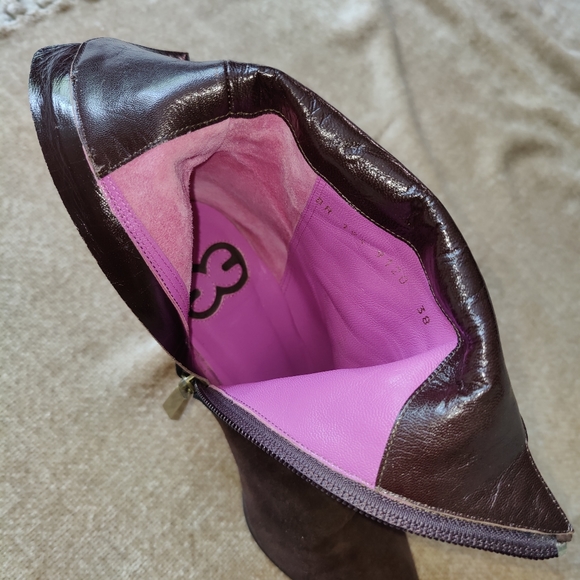 Escada Color Block Black Brown Cream Suede Pointed Toe Ankle Boots - Picture 11 of 14